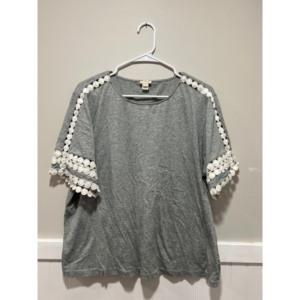 J. Crew Short Sleeve Top Eyelet Lightweight Summer Gray Women Size XL